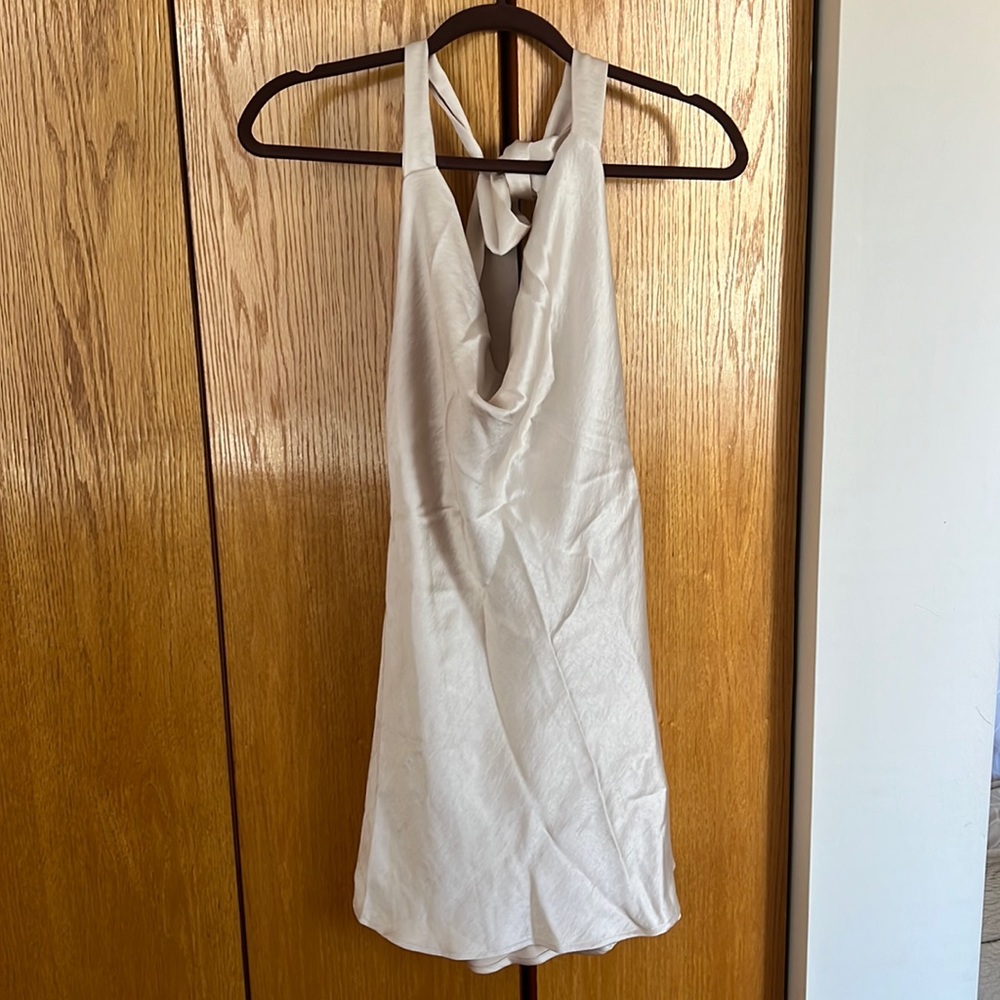 Cowl Neck Halterneck Slip On Backless Satin Mini Dress